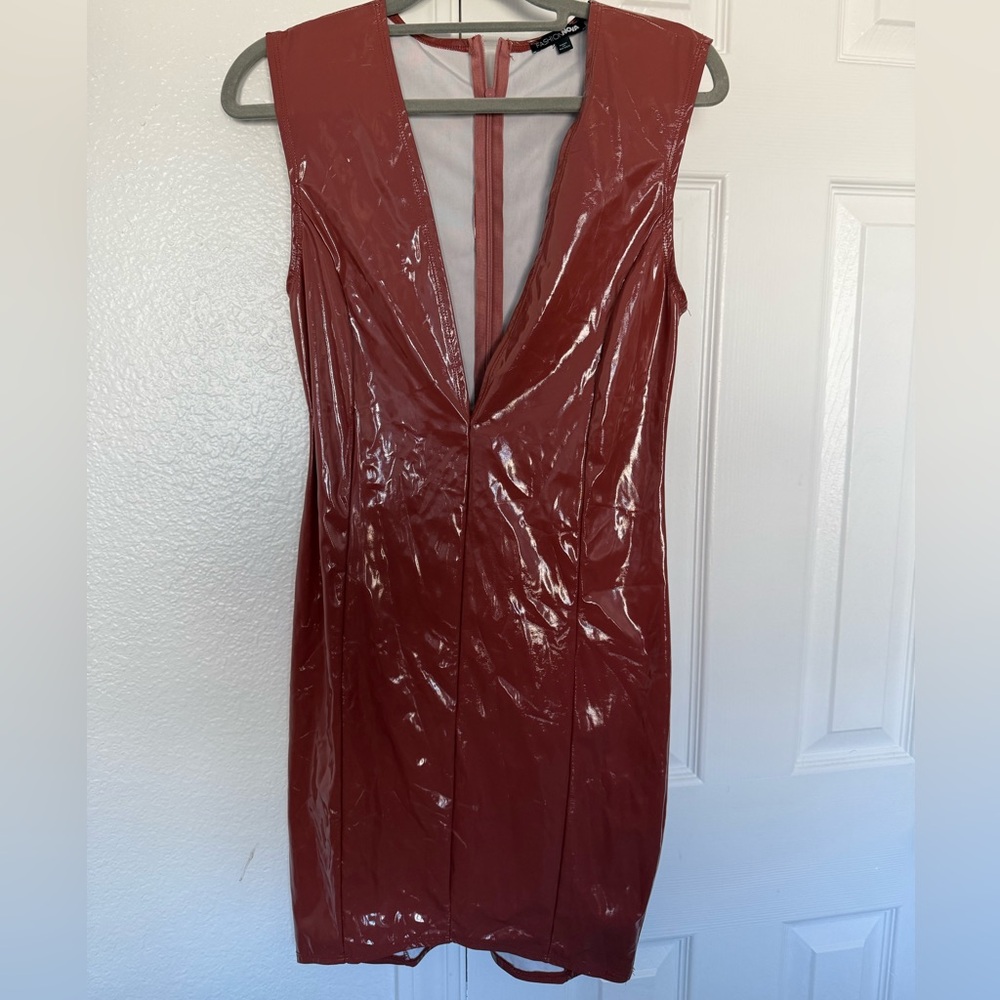 Fashion Nova Glossy Burgundy Dress